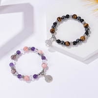 Bracelet unisexe avec pendentif breloque, perles de pierre de cristal, perles de 8 mm en améthyste et œil de tigre, bijoux en cristal