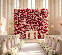 Mur de fleurs en tissu personnalisé rouge et rose, toile de fond florale artificielle pour décorations de fête d'anniversaire et de mariage