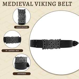 Cinturón de caballero medieval, cinturón de cuero Pu marrón/negro con hebilla de metal dorado retro, accesorio de estilo vikingo para vestirse diariamente - Product Image 5