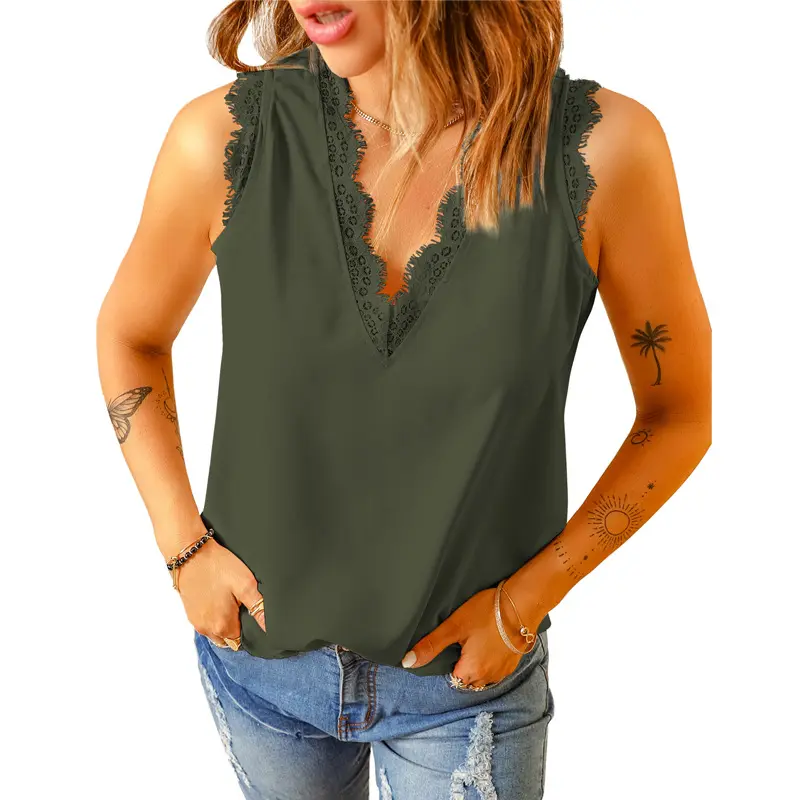 Factory Solid Cool Vest Lace T-shirt Woman Sweatshirt Sleeveless Women's Tank Top Sexy Summer