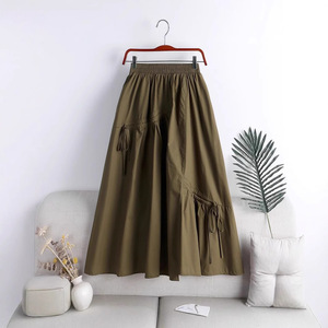 Women's Breathable Summer Silk Chiffon Umbrella Skirt High Waist Drawstring <strong>Bow</strong> Solid Medium Long Irregular New <strong>Large</strong> Swing - Product Image 4