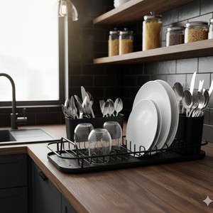 Draining Rack Carbon Steel And Plastic Adjustable Multifunction <b>Kitchen</b> Dish And Bowl <b>Storage</b> Oval Minimalist Design - Product Image 2