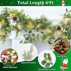 Guirnalda Navideña Artificial Fácil de Obtener, 1.8M, con Hojas de Eucalipto, Piñas y Luces para Decoración Festiva - Product Image 2
