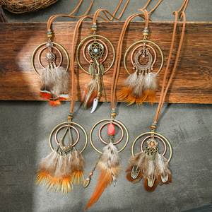 Feather Pendant <b>Necklaces</b> Leather Thread Copper Alloy <b>Boho</b> Style Unisex Jewelry - Product Image 1