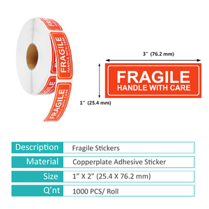 1000 <strong>Fragile</strong> Stickers 2 Rolls 2'' X 3'' <strong>Fragile</strong> - Handle with Care - Thank You Shipping Labels Stickers 500 Labels/Rolled Warn - Product Image 3