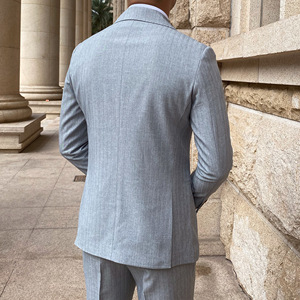 Herren High-End Naples Gestreifte Anzüge mit Faltenfront Business Slim Fit Set Reißverschluss Atmungsaktiv Spitzkragen Anzug - Product Image 6