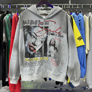 Sweat à capuche zippé en coton épais pour <span class=keywords><strong>homme</strong></span>, style <span class=keywords><strong>streetwear</strong></span> Y2K, motif graffiti rétro - Product Image 6