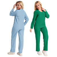 [Disponible en sept couleurs] Ensembles de blouses médicales unisexes à col en V et manches longues en tissu Dobby, en polyester, pour salons de beauté et cliniques vétérinaires