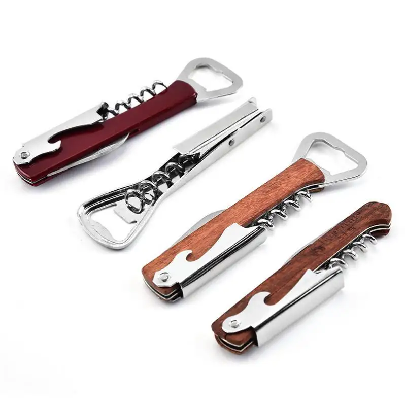 1 SU 62 Wood Handle Stainless Steel Hand-Held Deluxe Double Hinge Waiters Wine Bottle Opener Corkscrew