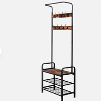 Porte-manteau vintage sur pied à cinq niveaux avec étagère de rangement, banc à chaussures et finition imitation bois, portable et démontable
