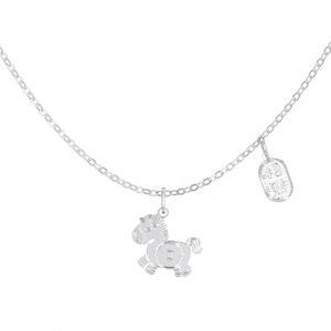 Collier pendentif cheval du zodiaque en argent sterling 925 avec zircone 5A, design mignon et délicat, bijoux fins Dylam pour femmes - Product Image 1