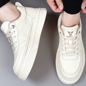 Baskets plateforme blanches pour hommes, printemps, bout rond, à lacets, semelle extérieure en caoutchouc respirante, chaussures décontractées et tendance - Product Image 4