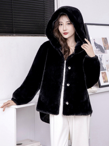 Giacca in Pelliccia Sintetica da Donna alla Moda, <span class=keywords><strong>Cappotto</strong></span> Invernale <span class=keywords><strong>con</strong></span> <span class=keywords><strong>Cappuccio</strong></span> in Finta Pelliccia di <span class=keywords><strong>Visone</strong></span> di Alta Qualità - Product Image 4
