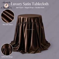 ANNIELU Nappe de table ronde en satin chocolat, drapé à volants, pour décoration de mariage, banquet, événement, fête