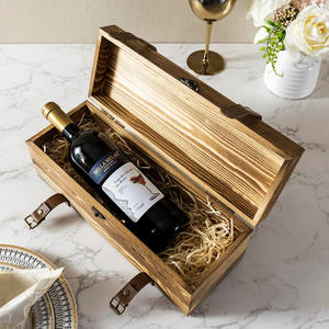 Caja de regalo de vino de una sola botella Vintage, correas de cuero sintético MDF de madera marrón, paquete impreso con láser para whisky, cerveza, champán, Brandy - Product Image 1
