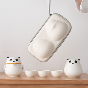 Hochwertiges Keramik-Panda-förmiges Kung-Fu-Tee-<span class=keywords><strong>Set</strong></span> 3-Tassen-Topf mit chinesischem Design Stilvolle neue Reisetee-Geschenk box - Product Image 2