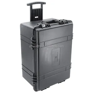 IP67 impermeabile materiale PP plastica rigida custodia per il trasporto su misura in schiuma all'interno di grande valigetta con maniglia di trazione e ruote