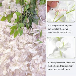 Guirlandes de fleurs artificielles de glycine vertes en soie blanche pour décorations de plafond de mariage - Product Image 3