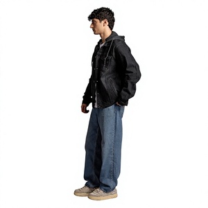 Chaqueta de Mezclilla Negra para Hombre, Bordada, Corte Regular, Lavado a la Piedra, Casual, con Bolsillos, Cierre de Botones, para Otoño e Invierno - Product Image 4