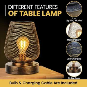 Hot Sale Retro USB Charging LED <b>Table</b> Lamp <b>White</b> Shade <b>Bedside</b> Reading Lantern Metal Cordless UL Outdoor Battery Operated - Product Image 3