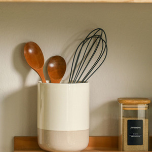 Pot de rangement en céramique bicolore, <span class=keywords><strong>porte</strong></span>-ustensiles minimaliste beige crème, support multi-usages pour brosses à dents, salle de bain, bureau, décoration intérieure - Product Image 4