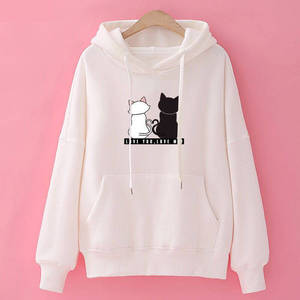 Felpa con Cappuccio da Donna Autunnale, Casual, Tinta Unita con Stampa di <span class=keywords><strong>Gatto</strong></span>, in Cotone, Foderata, Streetwear, Top Caldo per Signore - Product Image 5