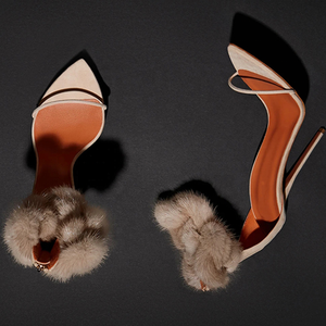 2022 Spring Summer Stiletto Soft Fur Ankle Strap High Heels Sandals Back Zip Outdoor Shoes Party Pumps for Women 43 - Product Image 6
