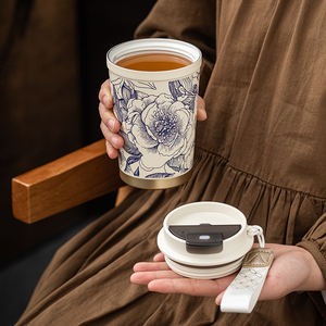 Gobelet à café en acier inoxydable à double paroi, tasse thermique isolée sous vide avec intérieur en céramique, portable, pour le bureau, les voyages, la maison, cadeau - Product Image 2