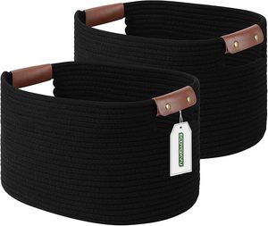 Panier de rangement multifonctionnel en coton tressé à la main, écologique, moderne, de qualité supérieure, avec couvercle, pour vêtements, jouets, linge - Product Image 1