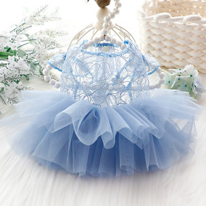 Robe d'été fine pour chien, style princesse, en dentelle bouffante bleu brumeux, pour petits chiens, design mignon toutes saisons - Product Image 2