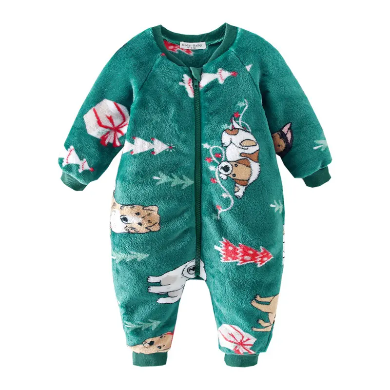 冬の厚みのあるベルベットの男の子と女の子新生児の暖かいクマのパジャマOnesieボディスーツジップパジャマクリスマスベビーロンパース服