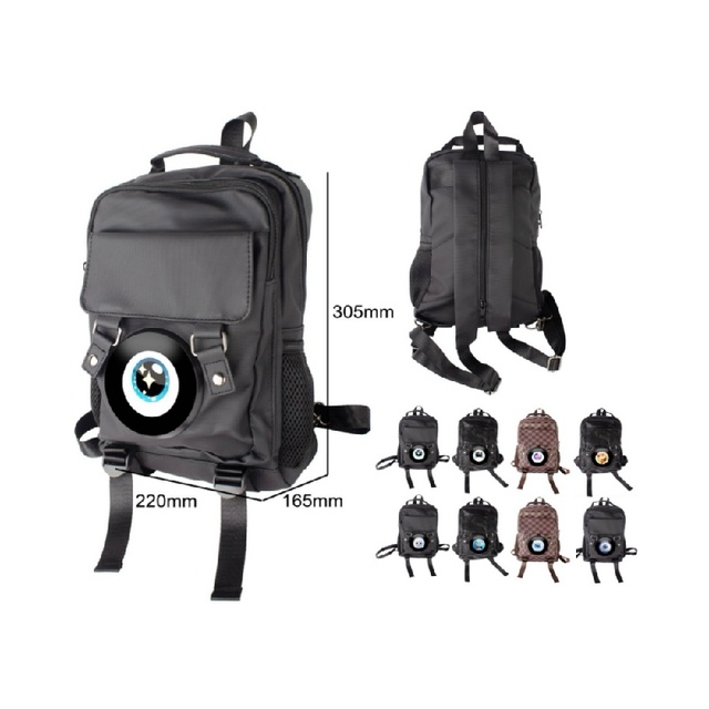 Smart Backpack Bluetooth Speaker with V5.3 1.5'' Screen 10W Touch Control 8 Expressions Bag Speaker for Students Travel