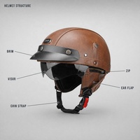 Casque vintage, coque ABS, type demi-casque rétro avec lunettes optionnelles pour moto Harley, scooter, protection de la tête pour adulte