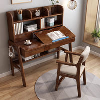 Bureau d'étudiant en bois massif avec couvercle relevable, étagère et tiroir - Table d'étude portable pour ordinateur pour la maison, la chambre et le dortoir