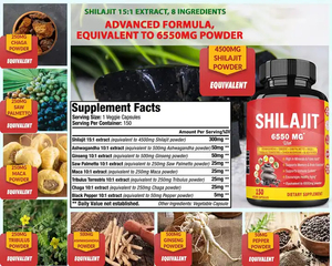 Complément de Shilajit 6550 MG avec Ashwagandha, Ginseng, Palmier Nain, Maca, Tribulus, Chaga, Poivre Noir – Supplément de Shilajit de l'Himalaya - Product Image 6
