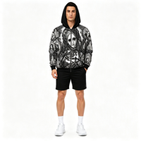 Sweat à capuche unisexe personnalisé en polyester par sublimation, motif château gothique, entièrement zippé, avec impression 3D intégrale, respirant, idéal pour le streetwear (ODM)