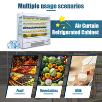 Réfrigérateur commercial vertical à rideau d'air, vitrine ouverte avec étagères réglables pour boissons, fruits et sandwichs