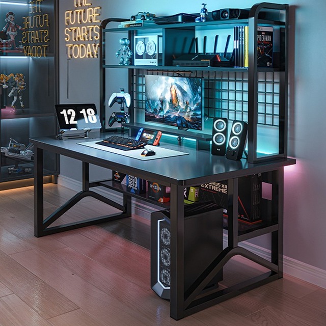 Modern MDF Durable E-sports Gaming Desk and Chair Combination with Bookshelf for Home Student Study Computer Table