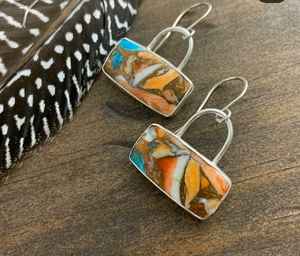 Joyería fina para mujer, pendientes de aro de piedras preciosas de turquesa de ostra cuadrada de Plata de Ley 925 chapados en plata de lujo, regalo de fiesta de boda - Product Image 1