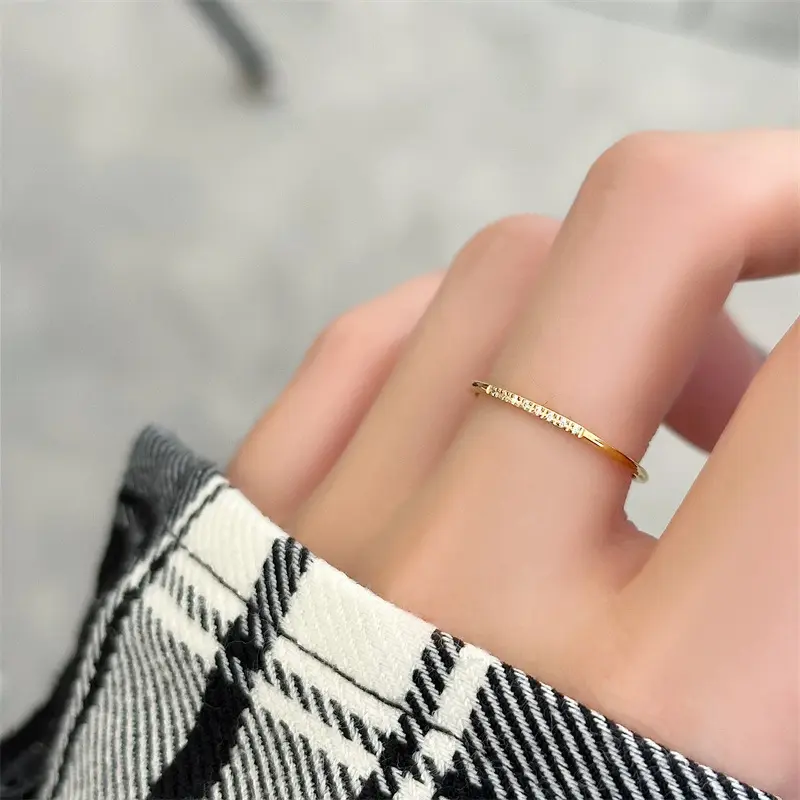 Новое тонкое кольцо на заказ 1 мм модные ювелирные изделия кольца 18K Позолоченные из нержавеющей стали обручальные кольца с бриллиантами