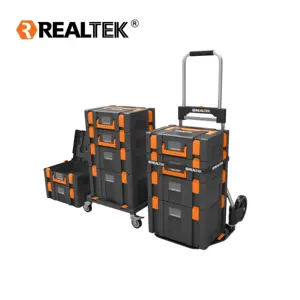 Realtek Portable Interlocking Trolley Plastic Tool Box With Wheels