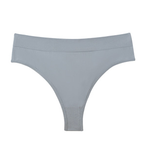 Women Plus Size <b>Seamless</b> <b>Thong</b> Panties Solid Color Ribbed Waistband High Waist Underwear Soft Stretch Women's Panties Wholesale - Product Image 1