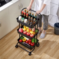 Chariot de rangement roulant moderne personnalisé à 3 niveaux en plastique PP avec étagère en tuyau de fer multifonctionnel pour salon et cuisine