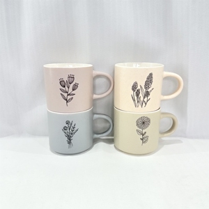 แก้วเซรามิกสโตนแวร์ลายการ์ตูนเส้นสีดำ พิมพ์โลโก้คุณภาพสูง ทนทาน เป็นมิตรกับสิ่งแวดล้อม ใช้กับเครื่องล้างจานและไมโครเวฟได้ - Product Image 2