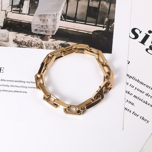 European American Style Square <b>Titanium</b> Steel Bracelet Black Geometric <b>Chain</b> Men's Hip Hop Jewelry Gift CE643 - Product Image 2