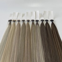 Extensions de cheveux humains russes vierges à pointe plate, fixation par fusion, gris naturel, blond, traités à la kératine, cuticules alignées, teints à la machine