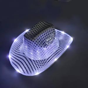 Led <span class=keywords><strong>Luminescent</strong></span> Hat Glitz Stage Show Décorations de fête de Noël Rose Bleu Vert Western Cowboy Hat avec paillettes - Product Image 5