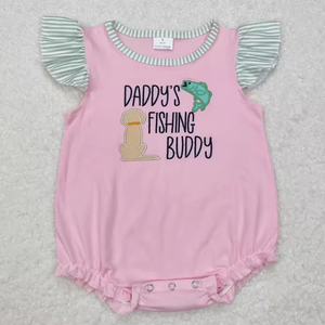 Completo Estivo Coordinato per Fratelli con Ricamo 'Daddy's Fishing Buddy' a Maniche Corte Verde all'Ingrosso - Product Image 3