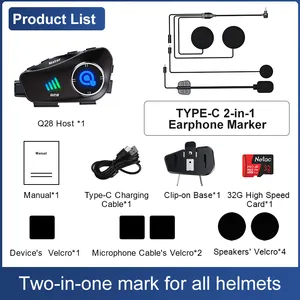 Q28 özel ambalaj 2 biniciler IPX6 su geçirmez kask 1080p tam dubleks motorsiklet kamera mavi diş kask kulaklık motosiklet