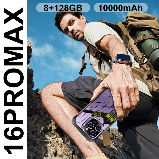16PRO Ultra Rugged Smart Mobile Phone 8GB RAM 128GB ROM 68MP+32MP Camera 10000mAh Battery LTE HD IP68 Waterproof AMOLED 6.8"